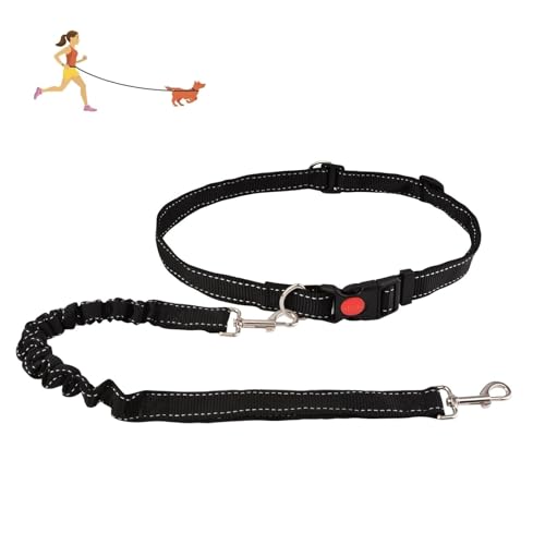 HACRAHO Handfreie Hundeleine, 1 Stück, verstellbare Hundeleine, Taillengürtel, reflektierend, Bungee-Laufleine mit verstellbarem Hüftgurt für Training, Walking, Wandern, Schwarz von HACRAHO