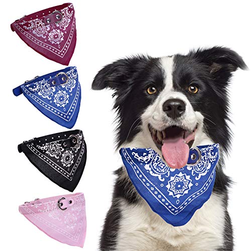 HACRAHO Haustier Bandana, 4 Stück Verstellbare Haustier Dreieck Schals Halsbänder Hund Katze Halsbänder Leder mit Bandana für Kleine Mittlere Hunde, Lila/Rosa/Blau/Schwarz von HACRAHO