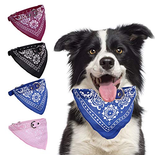 HACRAHO Hunde-Bandana-Halsband, 4 Stück Verstellbares Hunde-Bandana-Halsband Haustier Dreieck-Lätzchen Lederhalsband für kleine mittelgroße Hunde, Lila, Rosa, Blau, Schwarz, M von HACRAHO