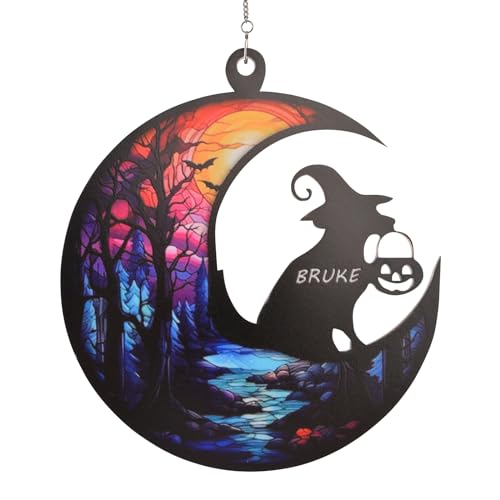 HACRAHO Hunde-Gedenkgeschenk für Hundeliebhaber, 1 Packung Hund auf Mond, Acryl, handgefertigt, Buntglas, Sonnenfänger, Fensterbehang, Gedenkgeschenk für Halloween-Dekorationen von HACRAHO