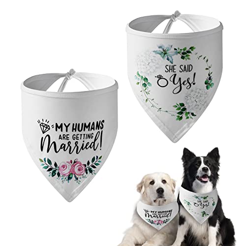 HACRAHO Hunde-Hochzeits-Bandana, 2 Stück Weiß My Humans Are Getting Married Dog Bandana She Said Yes Triangel-Hundebandana-Schal mit Blumenmuster für Hundeliebhaber-Geschenke von HACRAHO