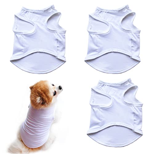 HACRAHO Hunde-Shirts, 3 Stück, Polyester, einfarbig, atmungsaktiv, Hunde-T-Shirts für DIY, blanko, Haustierkleidung für kleine und mittelgroße Hunde und Katzen, Weiß, Größe S von HACRAHO