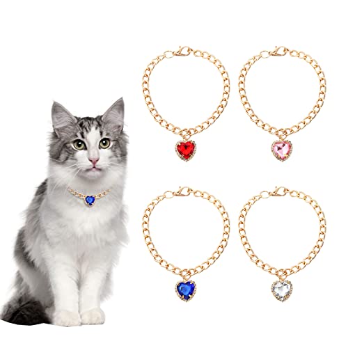 HACRAHO Hundehalsband, 4 Stück, verstellbare Hundekette mit abnehmbaren Strass-Anhänger, goldfarben, modische Haustierkette für Katzen, Hunde, Welpen von HACRAHO