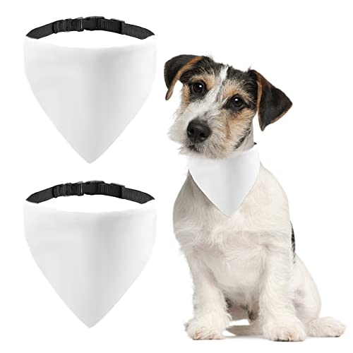 HACRAHO Hundehalstuch-Halsband, 2 Stück, solide, weiße DIY-Hundehalstücher, blanko Hundehalstuch, Bandanas mit abnehmbarem Halsband für kleine, mittelgroße Hunde, M von HACRAHO