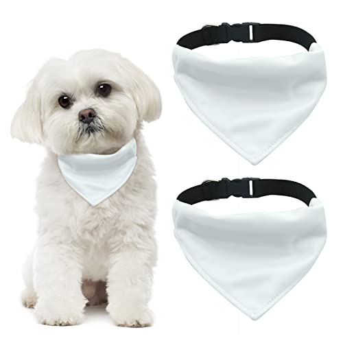 HACRAHO Hundehalstuch mit verstellbarer Schnalle, 2 Stück Haustier Hund Sublimation doppelseitig blanko Hundehalstücher mit D-Ring, verstellbare Schnellverschluss-Schnalle, Weiß, M von HACRAHO