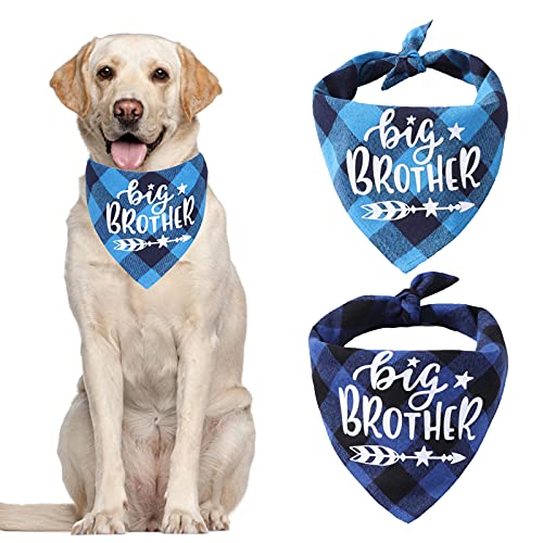 HACRAHO Kariertes Hunde-Bandana-Schal, 2er Pack Schwangerschafts-Ankündigung Hunde-Bandana Verstellbares Dreieck-Hundelätzchen-Schal, Seeblau und Schwarzblau von HACRAHO