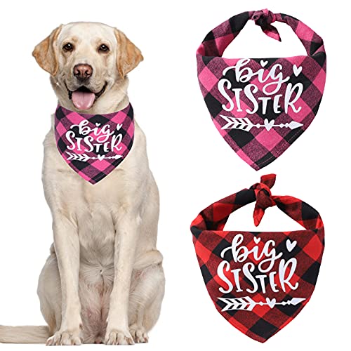 HACRAHO Plaid Dog Bandana Halstuch, 2 Packungen Weiche Baumwolle Dog Bandana Verstellbar Dreieck Haustier Schal für Kleine Mittlere Hunde Haustiere, Rose Rot und Rot von HACRAHO