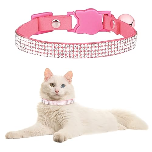 HACRAHO Strass Hundehalsband, 1 Packung Weiches Samt Hund Katze Halsband Glitzer Hundehalsband mit Strass für Mädchen Welpen Katze, Rosa von HACRAHO