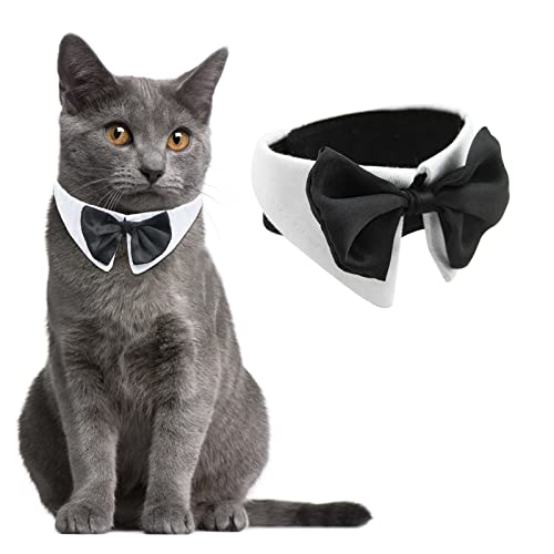 HACRAHO Tux Hundefliege, 1 Stück Weiß Verstellbar Haustier Hals Krawatte Smoking Fliege und Halsband für Kleine Hunde Katzen für Hochzeit Geburtstag Party S von HACRAHO