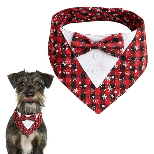 HACRAHO Weihnachts-Hunde-Smoking-Bandana, 1 Packung, Weihnachts-Hunde-Dreiecks-Bandana, Kariertes Haustier-Weihnachts-Dreiecks-Lätzchen für Haustier-Weihnachtskostüm-Zubehör, Dekoration, L von HACRAHO