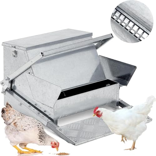 Automatischer Hühnerfutterautomat - 25 Pfund selbstöffnender Geflügelfutterautomat aus Blech, for Fasane, Hähne, automatischer Hühnerfutterautomat von HACSYP
