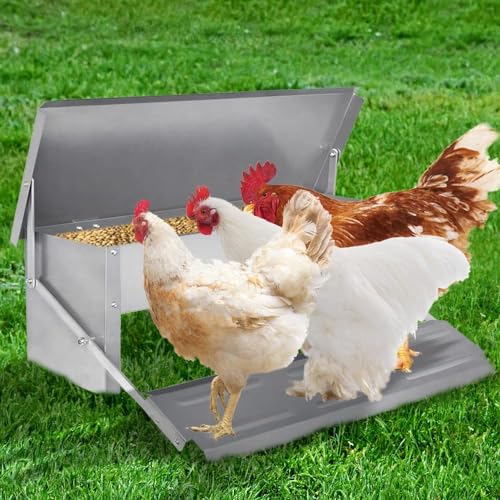 Automatischer Hühnerfutterautomat - Hühner-/Geflügelfutterautomat mit wasserdichtem Deckel, mit automatischem Pedal for Hühner, Enten und die meisten Geflügelarten von HACSYP