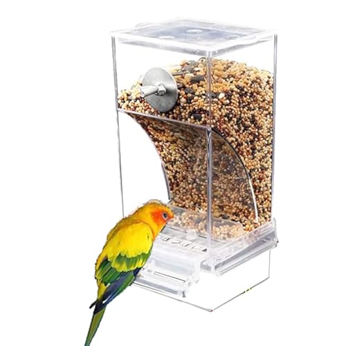 Automatic Bird Feeder, Transparent Acrylic Food Container for Cage, Cage Accessories, Anti Spill Bird Feeder, No Mess Bird Feeder, for Small and Medium Parakeets Lovebirds (Transparent) von HADAVAKA