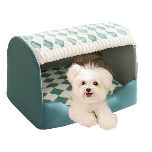 Furryhut Dog Bed, Semi Enclosed Pet Bed with Cover Cave, Small and Medium-Sized Dogs Arc House, Kennel Warm Thickened Kennel, Super Soft with Non-Slip Bottom (Green,L) von HADAVAKA