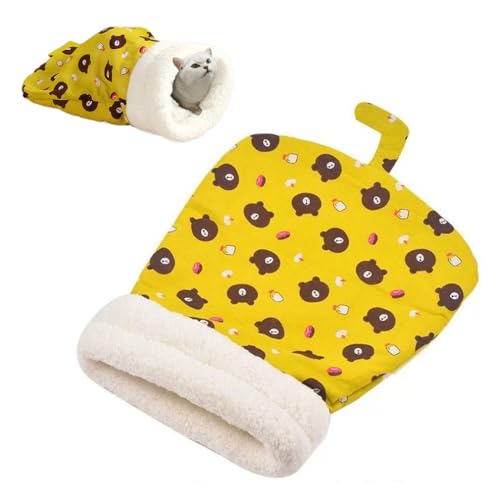 HADAVAKA Katzenschlafsack, Weicher Plüsch Warmer Haustierschlafsack Für Wohnungskatzen, Warmer Halbgeschlossener Weicher Plüsch Haustierschlafsack, Katzenverstecke Haustier Kuschelsack (Yellow) von HADAVAKA