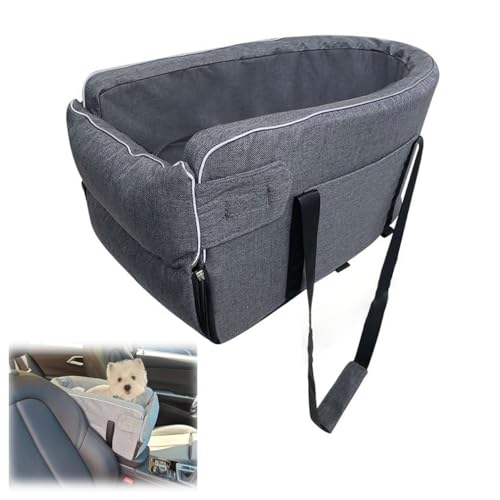 Pet Car Seat, Center Console Mount with Hook, with Carrying Strap Dog Travel Car Carrier, Detachable and Washable Dog Booster Seat for Puppy Cat Travel, for Small Medium Pets (Dark Gray) von HADAVAKA