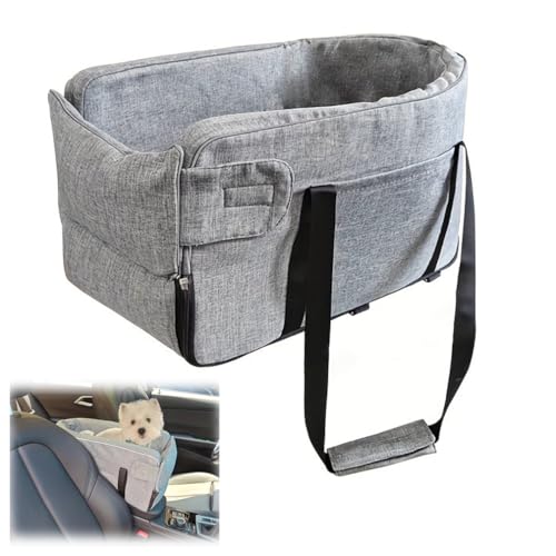 Pet Car Seat, Center Console Mount with Hook, with Carrying Strap Dog Travel Car Carrier, Detachable and Washable Dog Booster Seat for Puppy Cat Travel, for Small Medium Pets (Light Gray) von HADAVAKA