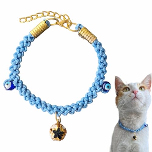 Das Katzenhalsband mit Glöckchen ist weich, Perlen mit bösen Blicken, für Mädchen und Jungen, verstellbares Halsband für kleine und große Katzen, kleine Hunderassen, Blau von HADESS