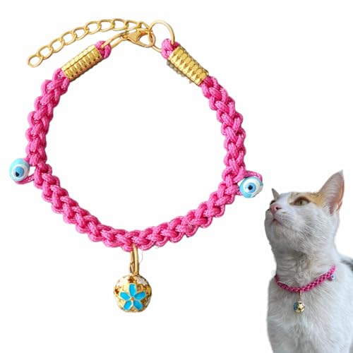 Das Katzenhalsband mit Glöckchen ist weich, Perlen mit bösen Blicken, für Mädchen und Jungen, verstellbares Halsband für kleine und große Katzen, kleine Hunderassen (PİNK) von HADESS