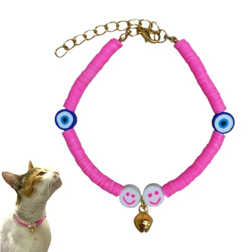 Katzenhalsband mit Glocke, böser Blick Perlen für Mädchen und Jungen Katzen, weiche Teigperlen, verstellbares Halsband für kleine und große Katzen, kleine Rassenhunde (Rosa) von HADESS