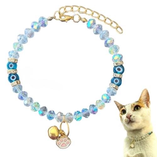 Hundehalsband mit Glöckchen, böser Blick Perlen für Mädchen und Jungen Katzen, glänzende Kristallsteine, verstellbares Halsband für kleine und große Katzen, kleine Hunderassen von HADESS