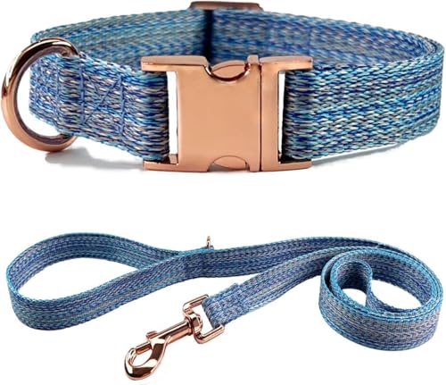 Das Komfort-Hundehalsband, Hundehalsband und 4,9-Fuß-Leine-Set, verstellbares Basishalsband mit robuster Metallschnalle und D-Ring, weich und langlebig for kleine, mittelgroße und große Hunde(Blue,M) von HAFEISI