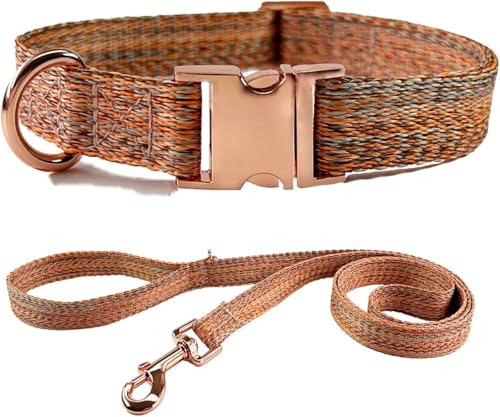 Das Komfort-Hundehalsband, Hundehalsband und 4,9-Fuß-Leine-Set, verstellbares Basishalsband mit robuster Metallschnalle und D-Ring, weich und langlebig for kleine, mittelgroße und große Hunde(Brown,L) von HAFEISI