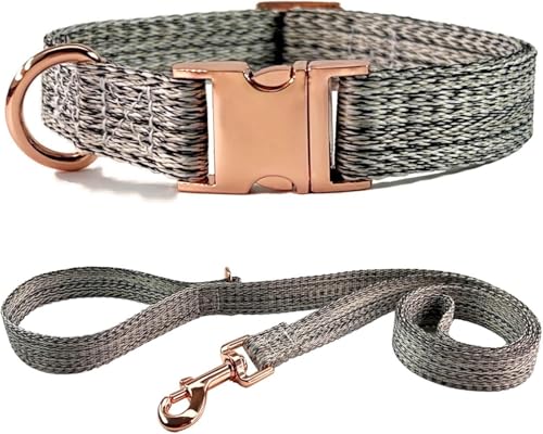 Das Komfort-Hundehalsband, Hundehalsband und 4,9-Fuß-Leine-Set, verstellbares Basishalsband mit robuster Metallschnalle und D-Ring, weich und langlebig for kleine, mittelgroße und große Hunde(Gray,S) von HAFEISI