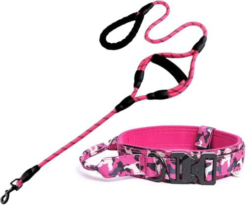 Das Komfort-Hundehalsband, das Set aus taktischem Hundehalsband und Leine, verstellbares weiches Hundehalsband aus Nylon for mittelgroße und große Hunde, reflektierender 4,9-Fuß-Hundeleinengriff mit O von HAFEISI