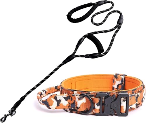 Das Komfort-Hundehalsband, das Set aus taktischem Hundehalsband und Leine, verstellbares weiches Hundehalsband aus Nylon for mittelgroße und große Hunde, reflektierender 4,9-Fuß-Hundeleinengriff mit O von HAFEISI