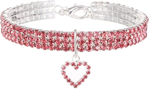 Die Komfort-Hundehalsbänder, Bling-Strass-Hundehalsband mit Herz-Kristall-Diamant, verstellbares, ausgefallenes Haustierhalsband for kleine, mittelgroße und große Hunde, Katzen und Haustiere(Pink,M) von HAFEISI