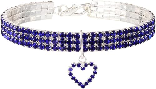 Die Komfort-Hundehalsbänder, Bling-Strass-Hundehalsband mit Herz-Kristall-Diamant, verstellbares, ausgefallenes Haustierhalsband for kleine, mittelgroße und große Hunde, Katzen und Haustiere(Blue,S) von HAFEISI