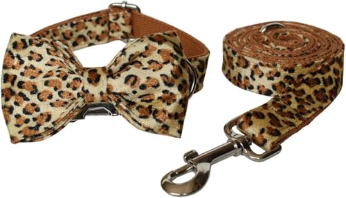 Die Komfort-Hundehalsbänder, Leoparden-Hundehalsband mit abnehmbarer Schleife, beliebtes Sommer-Hundehalsband mit personalisierter, verstellbarer Metallschnalle for kleine, mittelgroße und große Hunde von HAFEISI