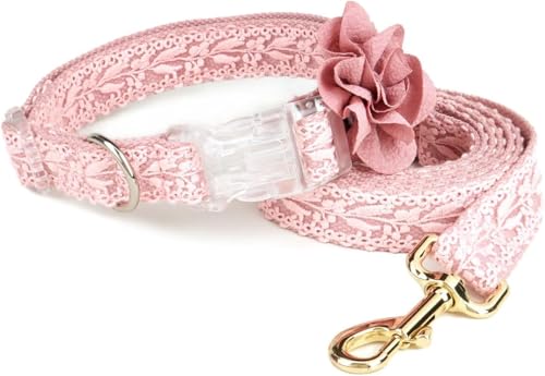 Die Komfort-Hundehalsbänder, Spitzen-Hundehalsband und Leine-Set, Baumwoll-Welpenhalsband, handgefertigtes besticktes Hundehalsband mit Blume, verstellbares großes Hundehalsband, modisches mittelgroße von HAFEISI