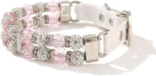 Die Komfort-Hundehalsbänder, Strass-Hundehalsband, ausgefallenes Katzen-Hochzeitshalsband, Leder-Hundehalsband for kleine, mittelgroße und große Hunde, Katzen-Halskette(Pink,L) von HAFEISI