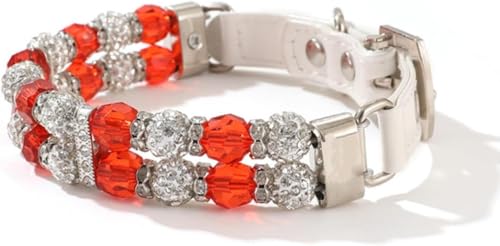 Die Komfort-Hundehalsbänder, Strass-Hundehalsband, ausgefallenes Katzen-Hochzeitshalsband, Leder-Hundehalsband for kleine, mittelgroße und große Hunde, Katzen-Halskette(Red,L) von HAFEISI