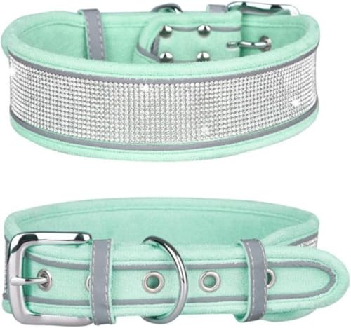 Die Komfort-Hundehalsbänder, luxuriöses Strasshalsband, weich und verstellbar, personalisierbar, reflektierendes Hundehalsband, glitzernd, breites Hundehalsband for kleine, mittelgroße Hunde(Green,L) von HAFEISI