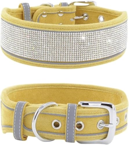 Die Komfort-Hundehalsbänder, luxuriöses Strasshalsband, weich und verstellbar, personalisierbar, reflektierendes Hundehalsband, glitzernd, breites Hundehalsband for kleine, mittelgroße Hunde(Yellow,L) von HAFEISI