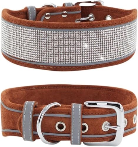 Die Komfort-Hundehalsbänder, luxuriöses Strasshalsband, weich und verstellbar, personalisierbar, reflektierendes Hundehalsband, glitzernd, breites Hundehalsband for kleine, mittelgroße Hunde(Brown,L) von HAFEISI