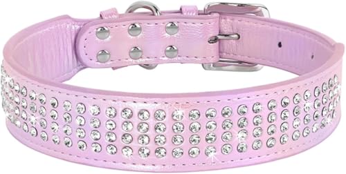 Die Komfort-Hundehalsbänder, niedliches Diamant-Hundehalsband, breites Leder-Hundehalsband, glitzernde Strass-Hundehalsbänder for mittelgroße und große Hunde, französische Bulldogge(Purple,L) von HAFEISI