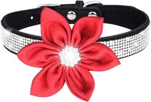 Die Komfort-Hundehalsbänder, süßes Mädchen-Strass-Hundehalsband, weiches Blumen-Welpenhalsband, reflektierend, personalisiertes Hundehalsband for kleine, mittelgroße und große Hunde(Black,L) von HAFEISI