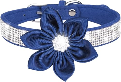 Die Komfort-Hundehalsbänder, süßes Mädchen-Strass-Hundehalsband, weiches Blumen-Welpenhalsband, reflektierend, personalisiertes Hundehalsband for kleine, mittelgroße und große Hunde(Blue,L) von HAFEISI