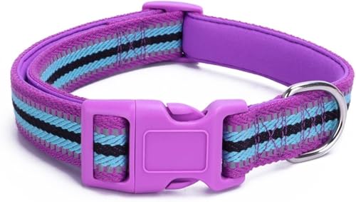 Die komfortablen Hundehalsbänder, taktisches Hundehalsband, niedliches reflektierendes Hundehalsband, langlebiges, breites Hundehalsband mit Sicherheitsverschluss for Hunde jeder Rasse(Purple,XL) von HAFEISI