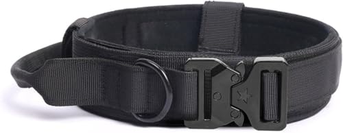 Die komfortablen Hundehalsbänder, taktisches Nylon-Hundehalsband mit Griff, Robustes Hundehalsband mit Metallschnalle, einfache Kontrolle for mittelgroße und große Hunde(Black,L) von HAFEISI