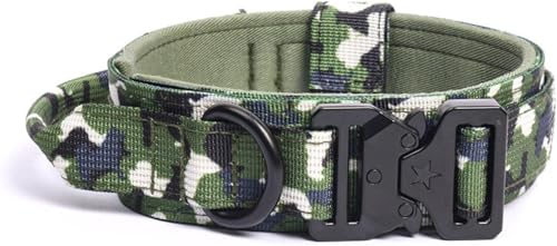 Die komfortablen Hundehalsbänder, taktisches Nylon-Hundehalsband mit Griff, Robustes Hundehalsband mit Metallschnalle, einfache Kontrolle for mittelgroße und große Hunde(Camo Green,M) von HAFEISI