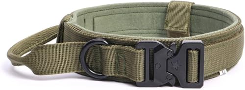 Die komfortablen Hundehalsbänder, taktisches Nylon-Hundehalsband mit Griff, Robustes Hundehalsband mit Metallschnalle, einfache Kontrolle for mittelgroße und große Hunde(Green,XL) von HAFEISI