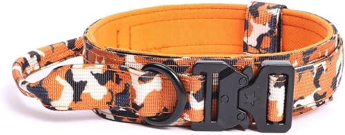 Die komfortablen Hundehalsbänder, taktisches Nylon-Hundehalsband mit Griff, Robustes Hundehalsband mit Metallschnalle, einfache Kontrolle for mittelgroße und große Hunde(Orange,M) von HAFEISI