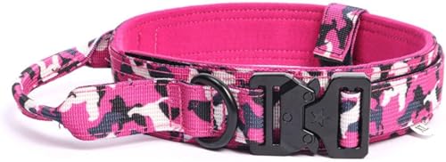 Die komfortablen Hundehalsbänder, taktisches Nylon-Hundehalsband mit Griff, Robustes Hundehalsband mit Metallschnalle, einfache Kontrolle for mittelgroße und große Hunde(Pink,M) von HAFEISI