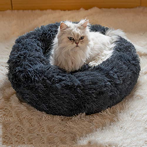 HAFEISI Kleines Haustierbett, Hundebett for kleine und mittelgroße Haustiere, Donut-Kuschelbett aus Kunstfell, selbstwärmendes Kätzchensofa, weiches Welpenkissen for besseren Schlaf,(Dark Grey,100cm) von HAFEISI