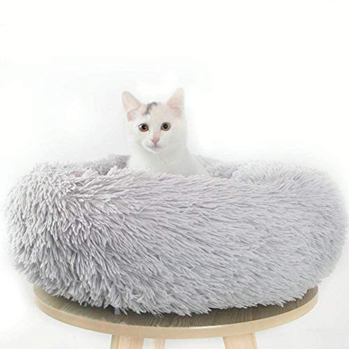 HAFEISI Kleines Haustierbett, Hundebett for kleine und mittelgroße Haustiere, Donut-Kuschelbett aus Kunstfell, selbstwärmendes Kätzchensofa, weiches Welpenkissen for besseren Schlaf,(Light Grey,50cm) von HAFEISI